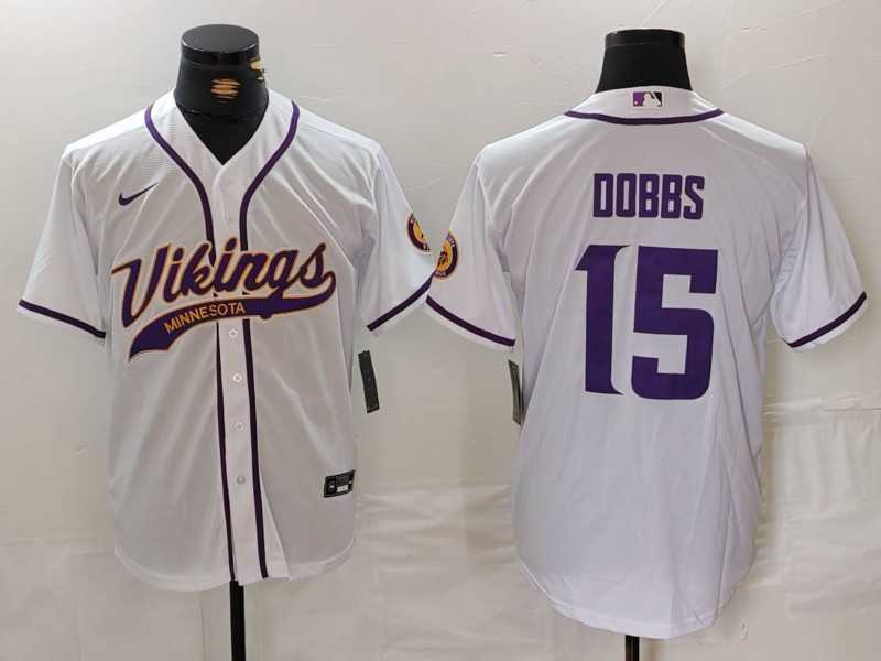 Men%27s Minnesota Vikings #15 Joshua Dobbs White Cool Base Stitched Baseball Jersey->new england patriots->NFL Jersey
